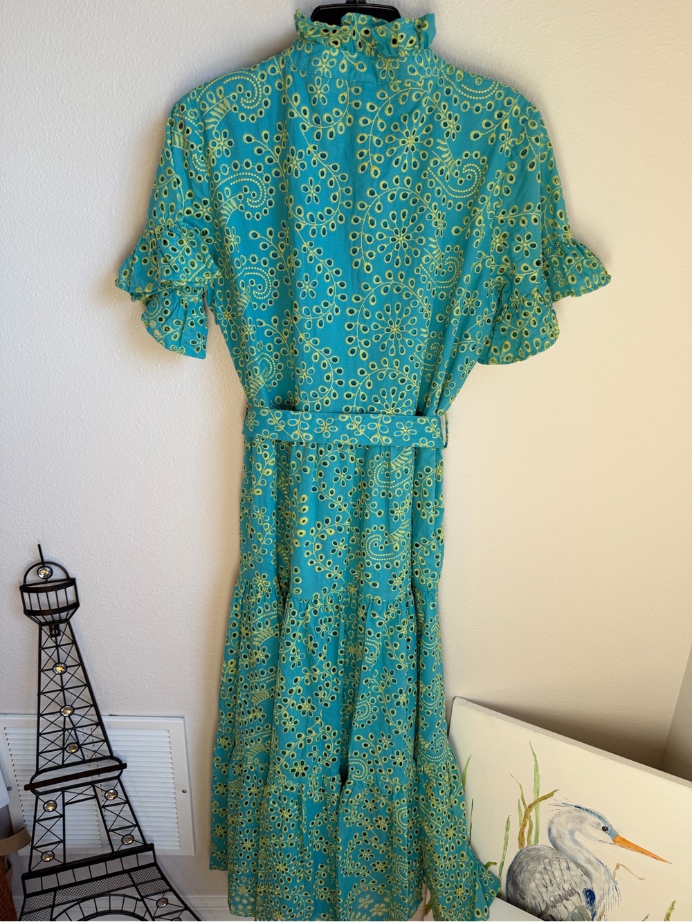 NWT Abbey Glass Sadie Maxi Dress Teal and Chartreuse Jasmine Eyelet Sz XL - Picture 13 of 15